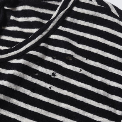クラッシュ加工 ボーダー リネンコットン Tシャツ
