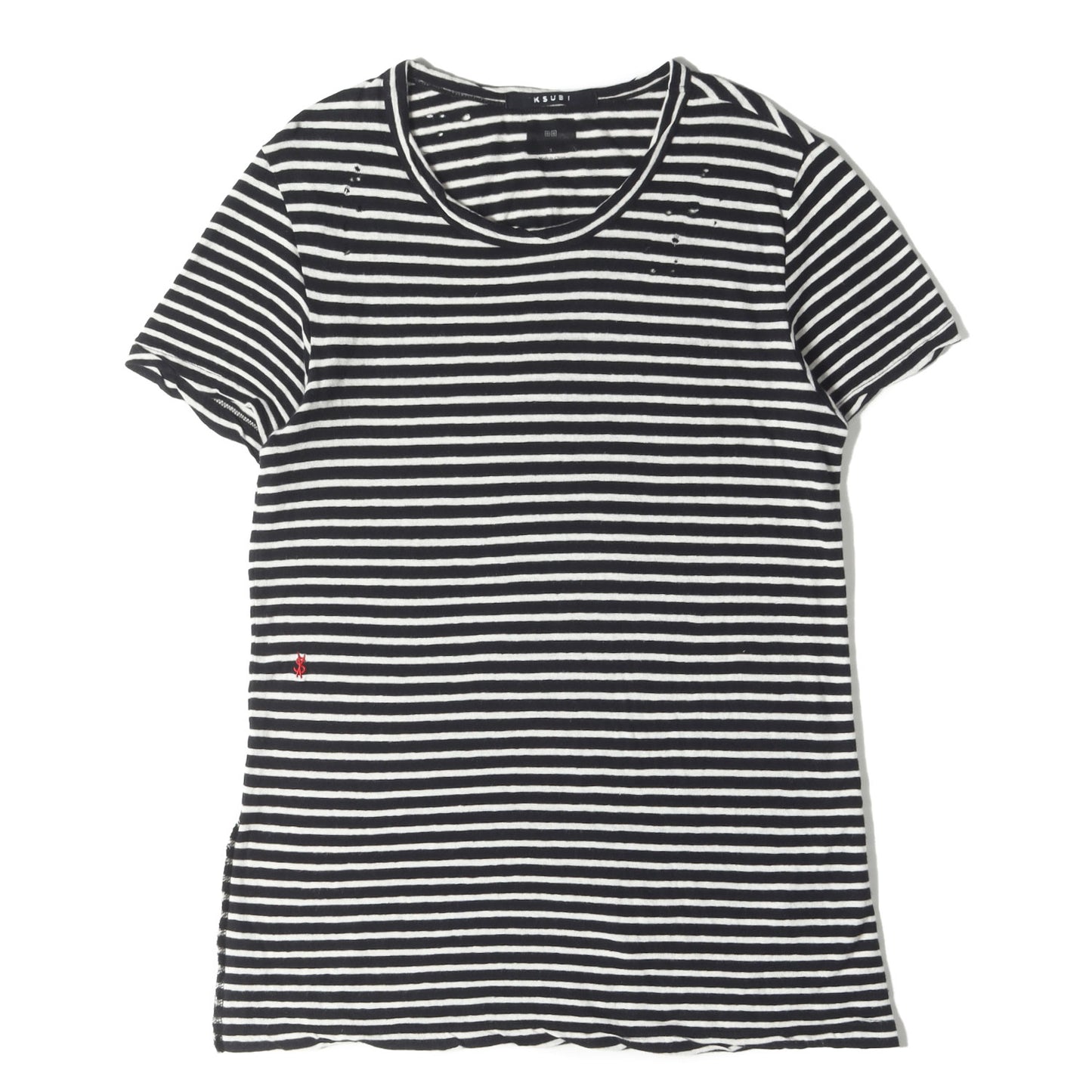 クラッシュ加工 ボーダー リネンコットン Tシャツ