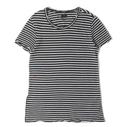 クラッシュ加工 ボーダー リネンコットン Tシャツ