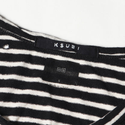 クラッシュ加工 ボーダー リネンコットン Tシャツ