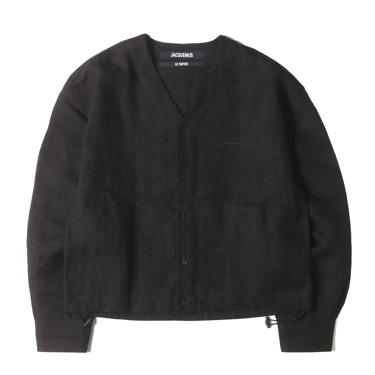 22AW LE PAPIER シグネチャー ロゴ 刺繍 リネン ノーカラー Vネック シャツ ジャケット