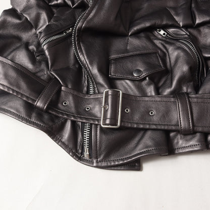 メタリック シンセティックレザー ダブル ライダース ジャケット ブルゾン (PG-J016)