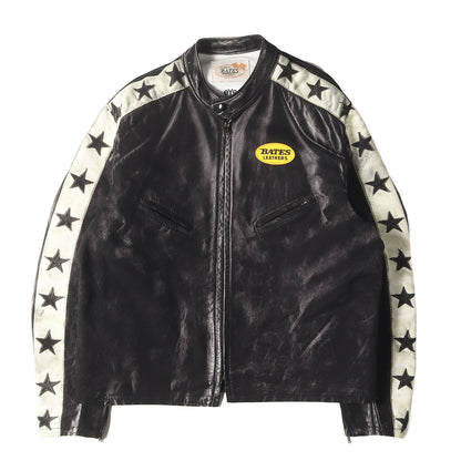× BATES × BerBerJin ヴィンテージ 転写プリント キャンバス シングル ライダース ジャケット (WK-J922)