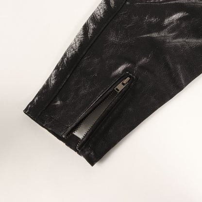 × BATES × BerBerJin ヴィンテージ 転写プリント キャンバス シングル ライダース ジャケット (WK-J922)