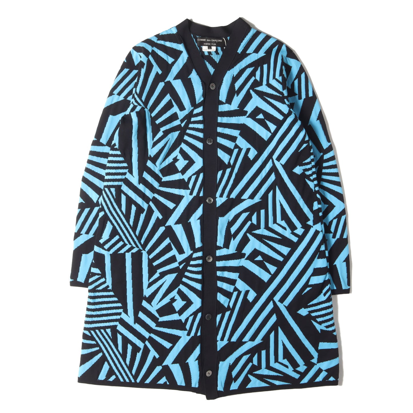 ジオメトリック ジャガード ポリ ニット ロング カーディガン (PK-N013)