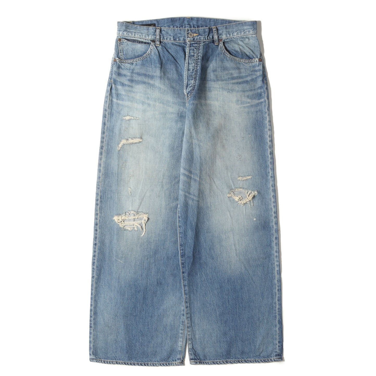 25SS ヴィンテージ加工 ワイド ライトオンス デニム パンツ (Light weight Denim E.Wide 5pocket USS 2505-1002) / ボタンフライ