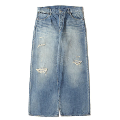 25SS ヴィンテージ加工 ワイド ライトオンス デニム パンツ (Light weight Denim E.Wide 5pocket USS 2505-1002) / ボタンフライ
