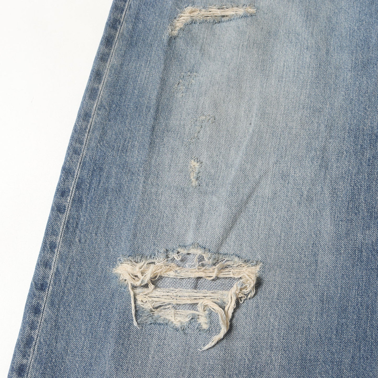 25SS ヴィンテージ加工 ワイド ライトオンス デニム パンツ (Light weight Denim E.Wide 5pocket USS 2505-1002) / ボタンフライ