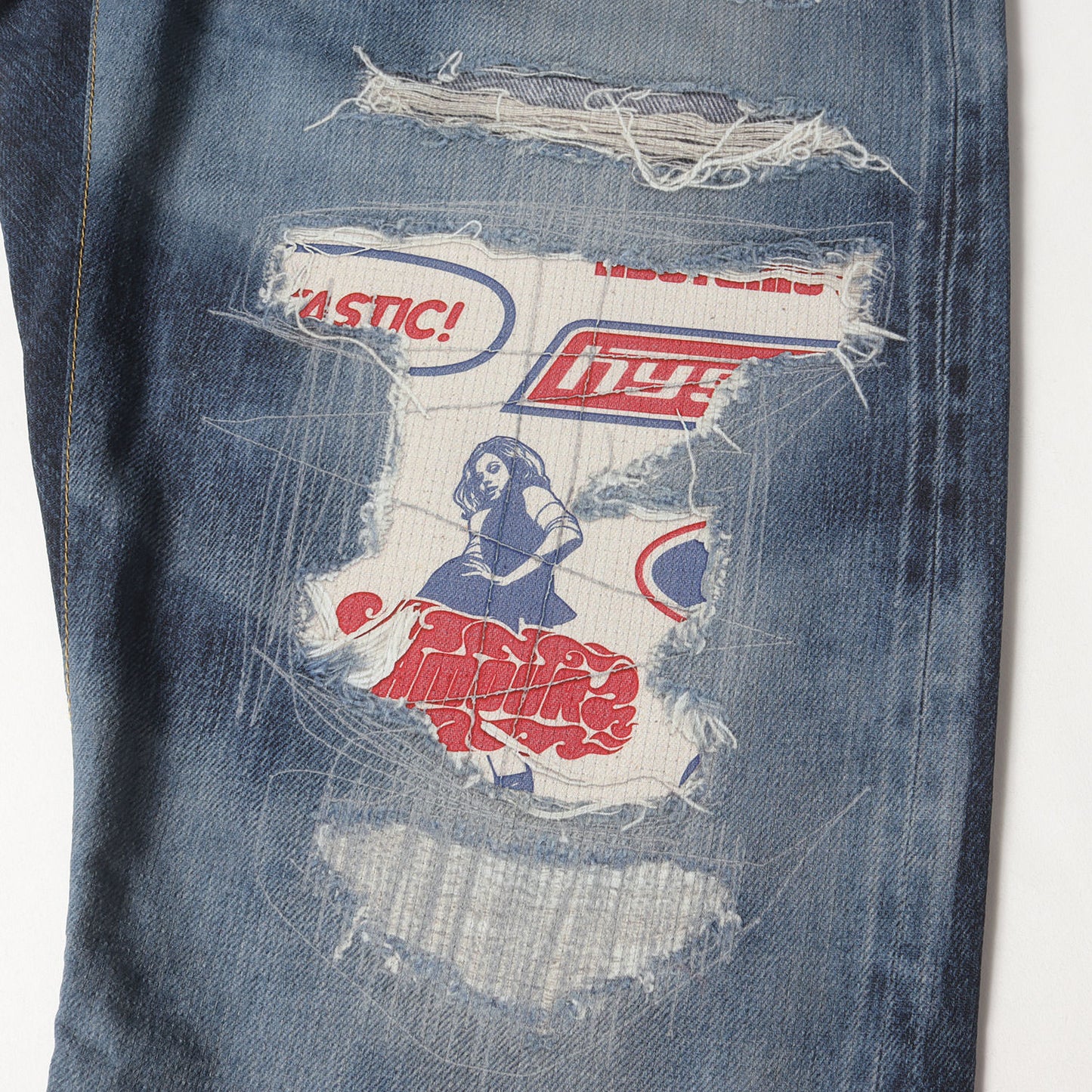 転写 プリント アートメイク スリム ストレート パンツ (ARTMAKE FAKE JEANS 02222AP02)