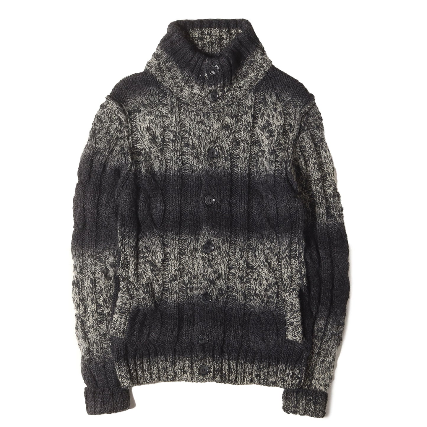 グラデーション ボーダー アルパカ混 ニット ハイネック カーディガン (GCC14K F17E3)