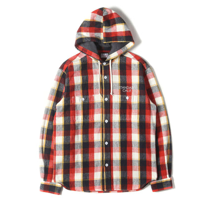 ワンポイント ロゴ 刺繍 チェック フード フランネル シャツ (SD HEAVY FLANNEL CHECK HOOD SHIRT)