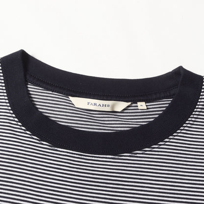 24SS ワンポイント ロゴ 刺繍 ボーダー トリム Tシャツ (Narrow Striped T-Shirt FR0401-M3003)