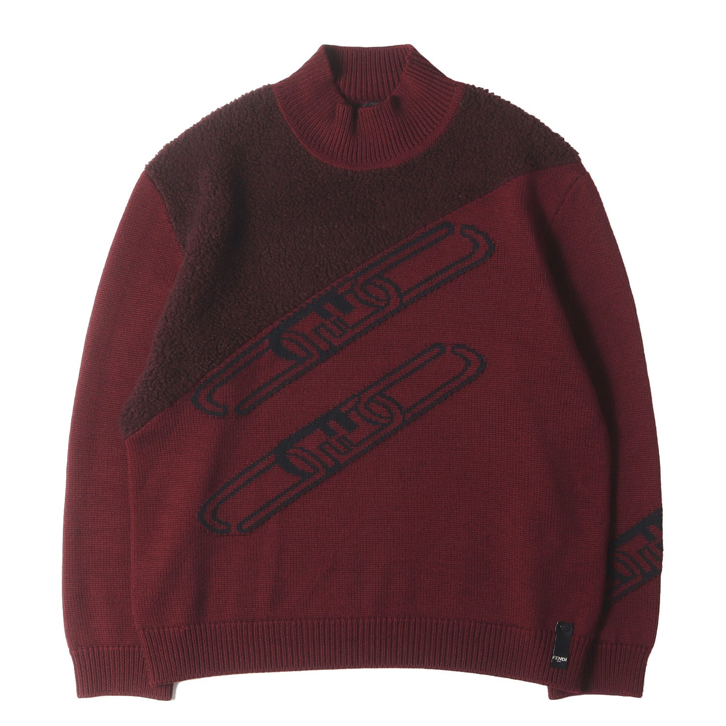 22AW ロゴ ジャガード ボア 切替 モックネック ニット セーター (FZX073 AL3S)