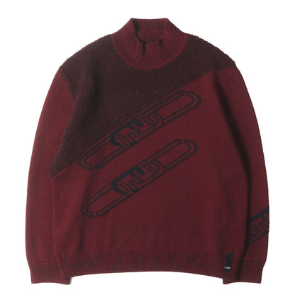 22AW ロゴ ジャガード ボア 切替 モックネック ニット セーター (FZX073 AL3S)