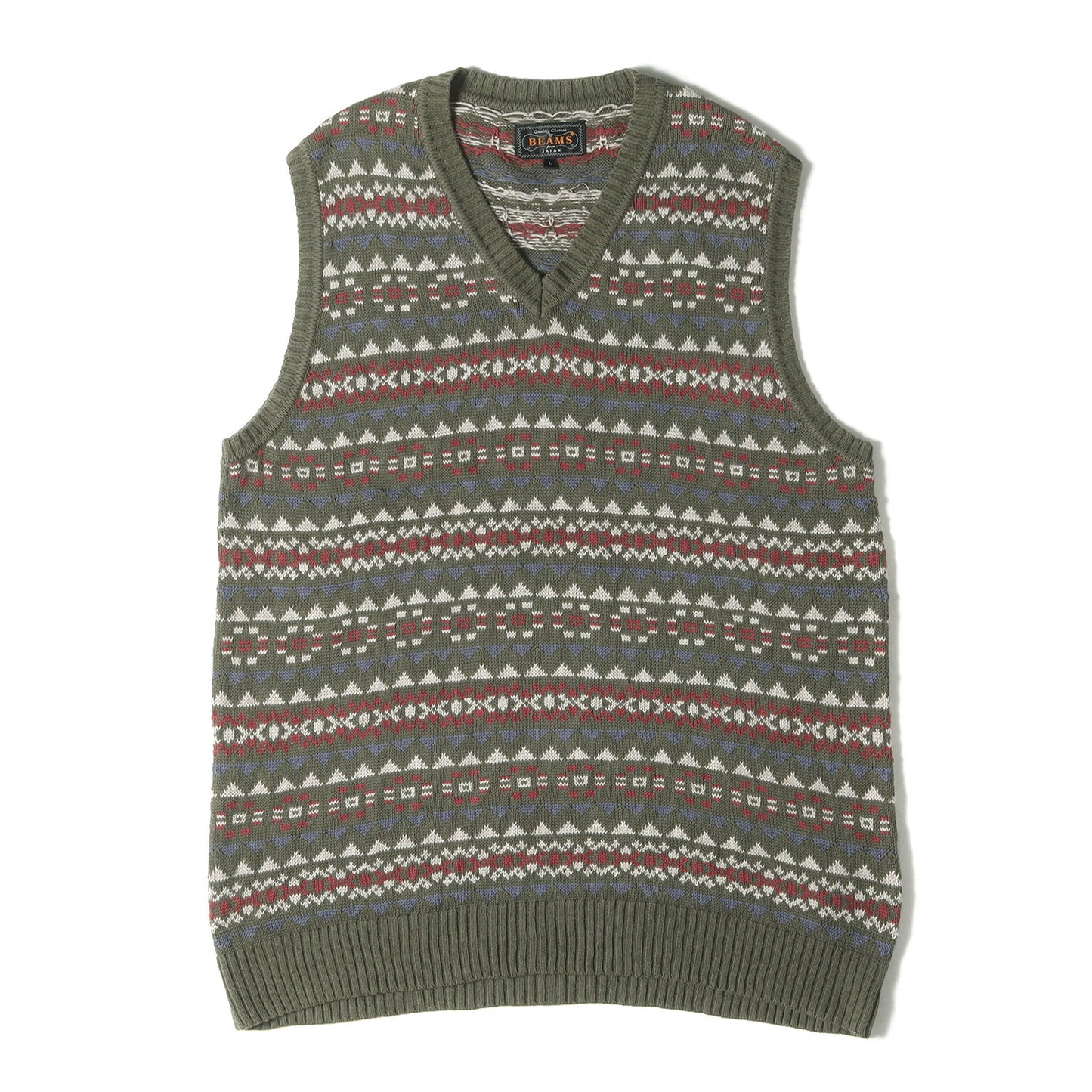 24SS フェアアイル ジャガード リネンコットン ニット ベスト (Cotton Linen Vest Fair Isle Pattern 38-05-0037-103) / BEAMS PLUS