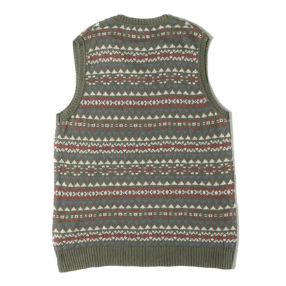 24SS フェアアイル ジャガード リネンコットン ニット ベスト (Cotton Linen Vest Fair Isle Pattern 38-05-0037-103) / BEAMS PLUS