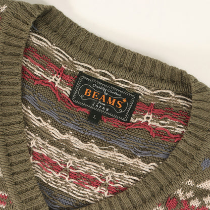 24SS フェアアイル ジャガード リネンコットン ニット ベスト (Cotton Linen Vest Fair Isle Pattern 38-05-0037-103) / BEAMS PLUS