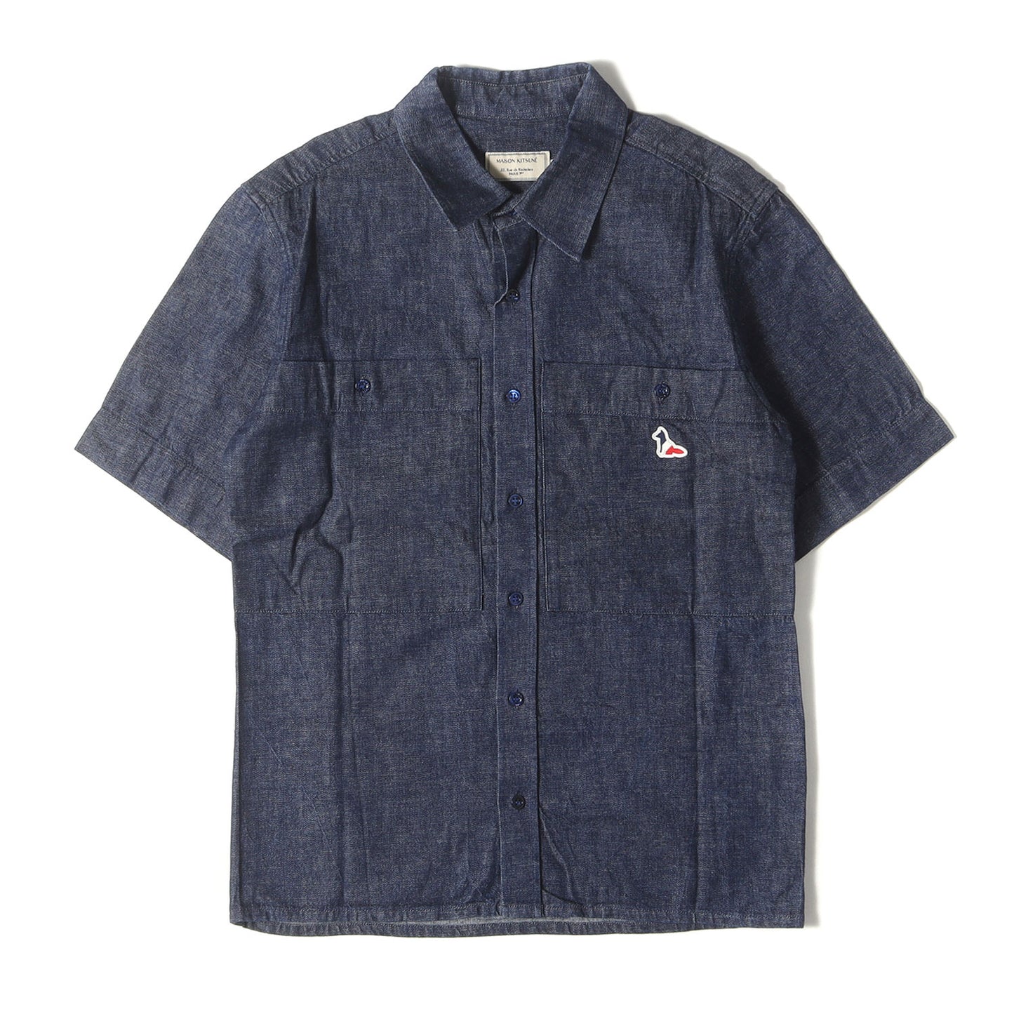 ワンポイント アイコン ラバー 刺繍 デニム 半袖 ワーク シャツ (KMH-19010-A)