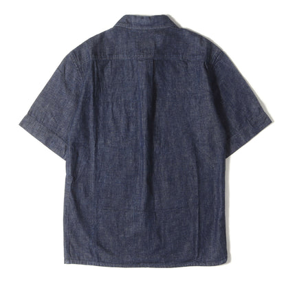 ワンポイント アイコン ラバー 刺繍 デニム 半袖 ワーク シャツ (KMH-19010-A)