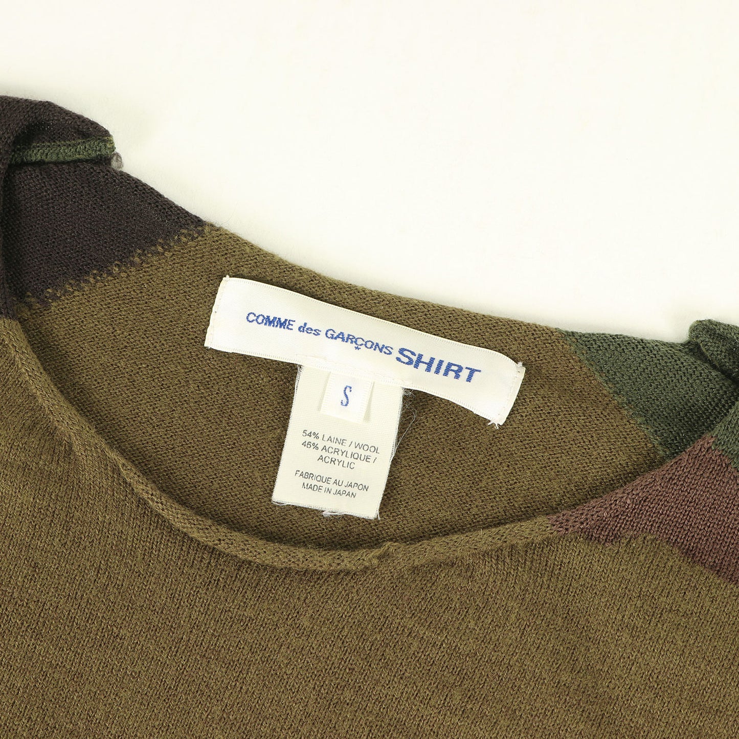 ジオメトリック ジャガード 変型カラー ハイゲージ ウール ニット セーター (S25507B) / MADE IN JAPAN