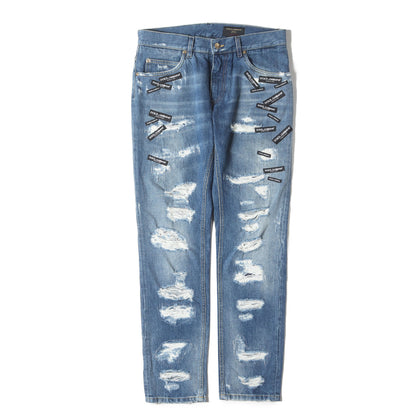 ロゴチケットクラッシュ加工デニムパンツ (GY70CD G8Y80) / ジッパーフライ