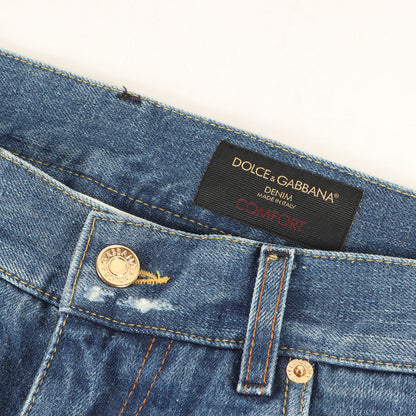 ロゴチケットクラッシュ加工デニムパンツ (GY70CD G8Y80) / ジッパーフライ