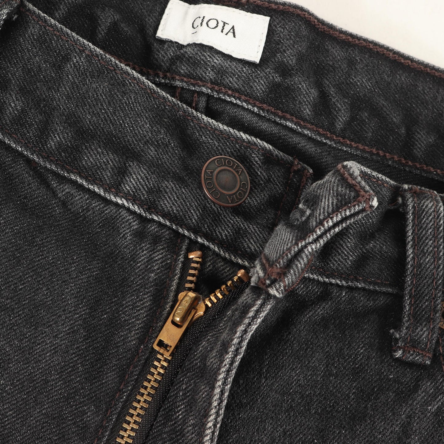 ブラック スビンコットン 13.5oz ワイド テーパード デニム パンツ (NPTM-6RF) / 42TALON ジッパーフライ