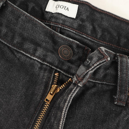 ブラック スビンコットン 13.5oz ワイド テーパード デニム パンツ (NPTM-6RF) / 42TALON ジッパーフライ