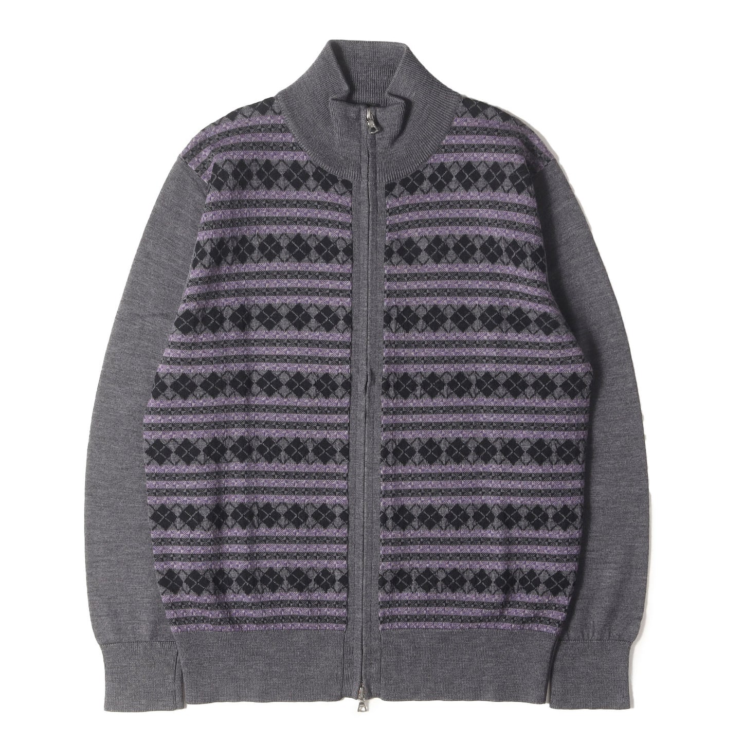 アーガイル ボーダー ジャガード ダブルジップ ハイゲージ ウール ドライバーズ ニット (293405 601F) / PS
