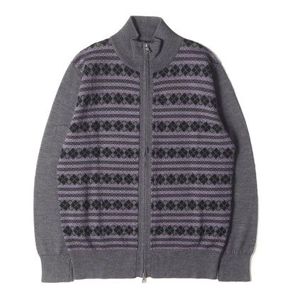 アーガイル ボーダー ジャガード ダブルジップ ハイゲージ ウール ドライバーズ ニット (293405 601F) / PS