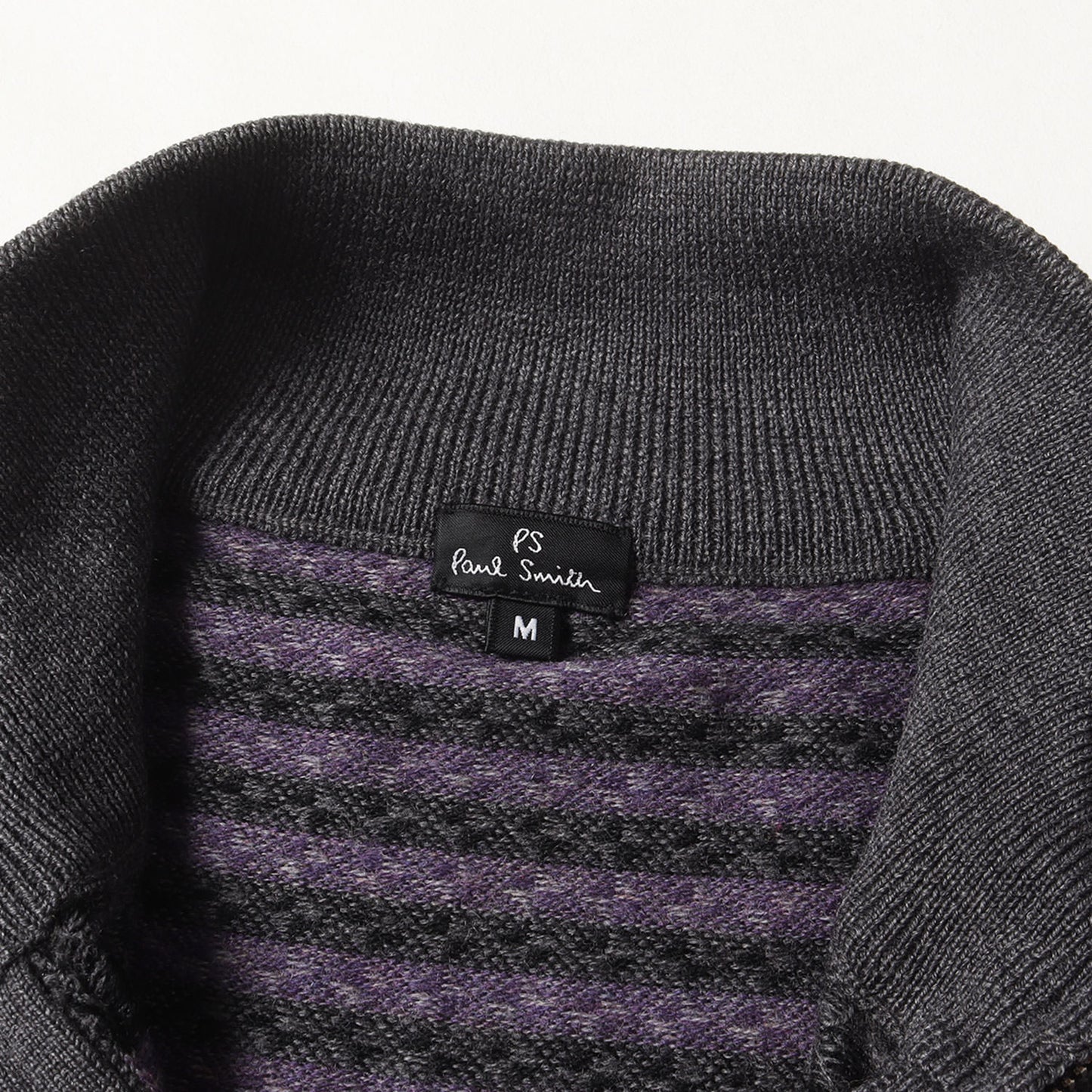 アーガイル ボーダー ジャガード ダブルジップ ハイゲージ ウール ドライバーズ ニット (293405 601F) / PS