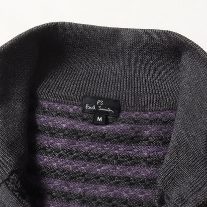 アーガイル ボーダー ジャガード ダブルジップ ハイゲージ ウール ドライバーズ ニット (293405 601F) / PS