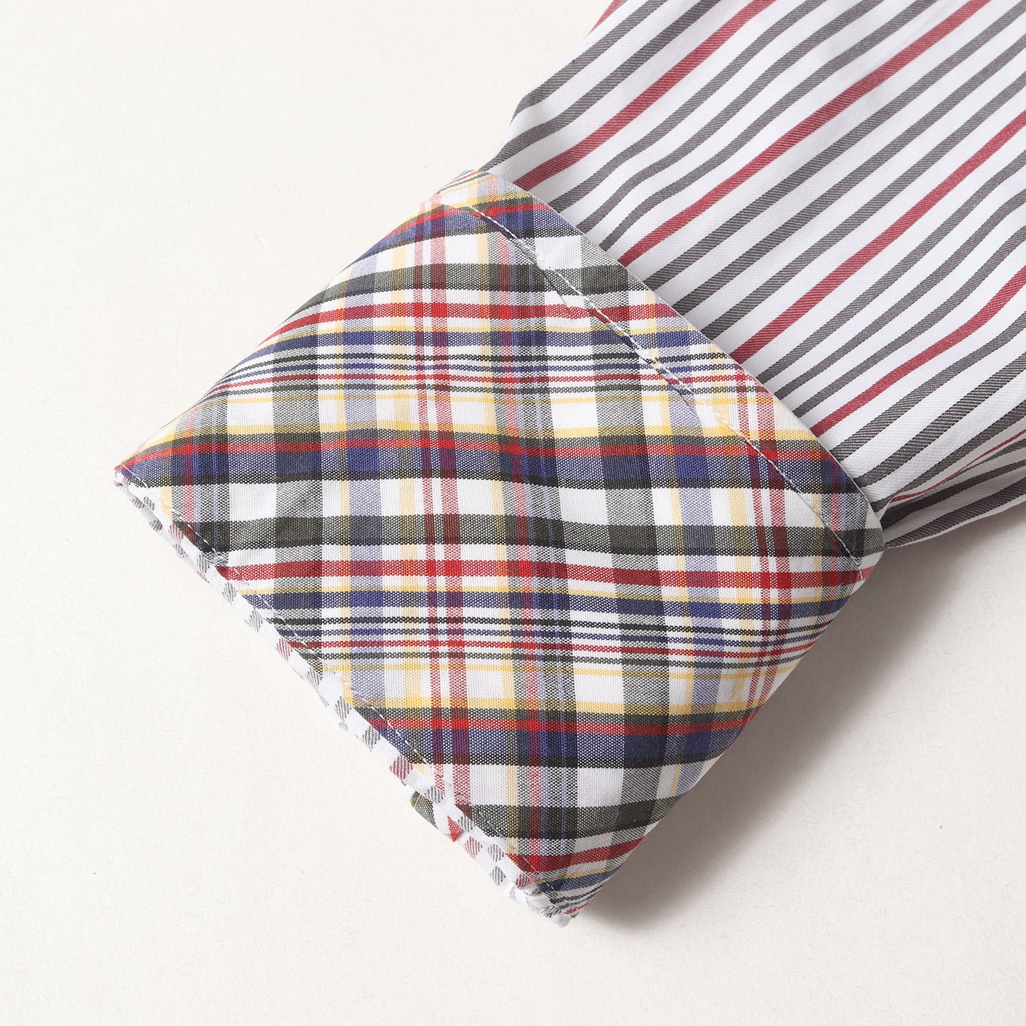 カフス裏 タータンチェック ストライプ ブロード ドレス シャツ (203110 D205) / コンバーチブルカフス LONDON MADE IN JAPAN