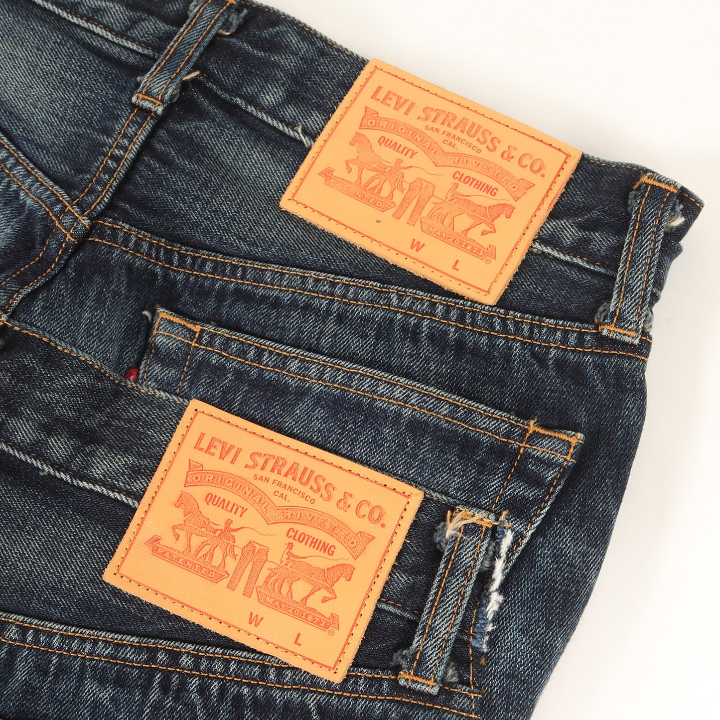 25SS × Levi's 解体 再構築 ドッキング ダブルウエスト テーパード デニム パンツ (WO-P208)