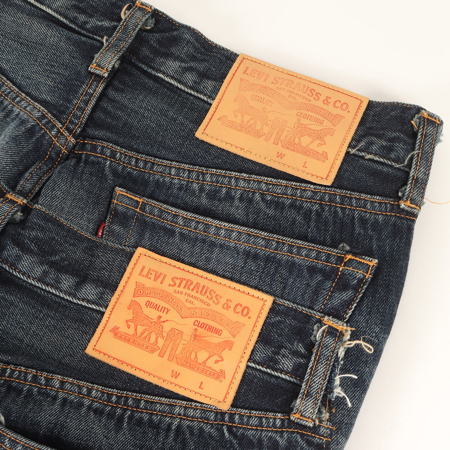 25SS × Levi's 解体 再構築 ドッキング ダブルウエスト テーパード デニム パンツ (WO-P208)