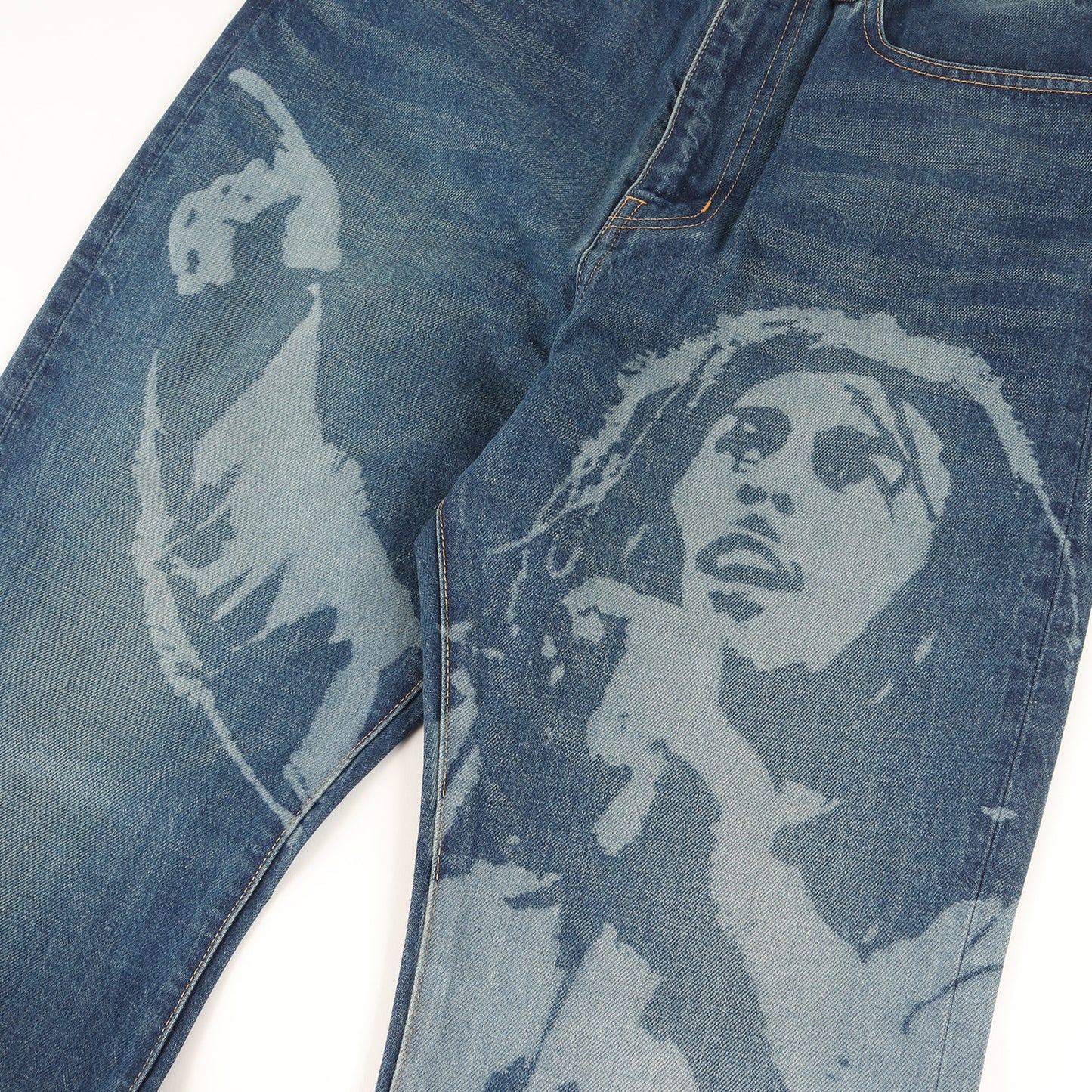25SS × BOB MARLEY 抜染 フレア デニム パンツ (BOB MARLEY Denim Pants WO-P919) / ジッパーフライ