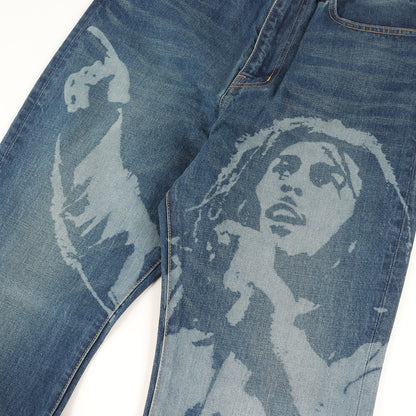 25SS × BOB MARLEY 抜染 フレア デニム パンツ (BOB MARLEY Denim Pants WO-P919) / ジッパーフライ
