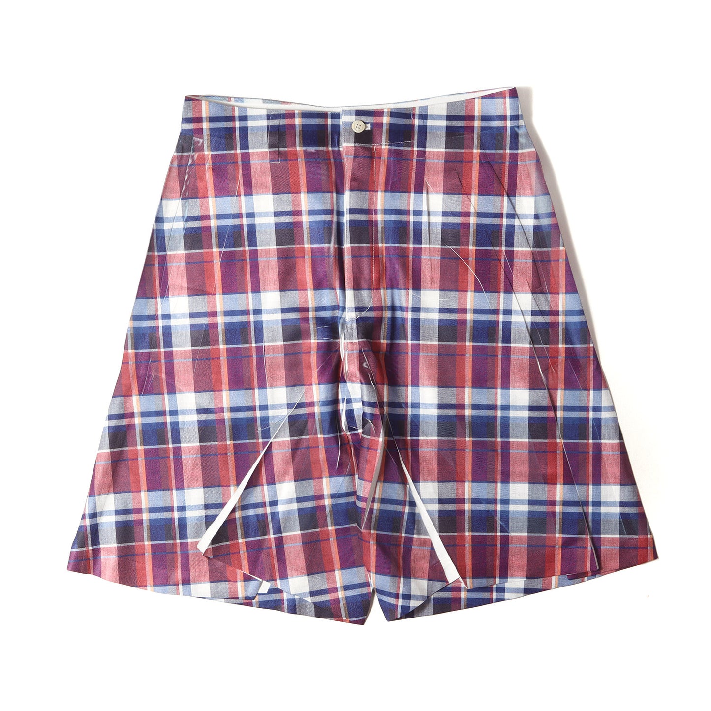25SS タータンチェック 転写プリント ツータック ポリ バミューダ ショーツ (FO-P501)
