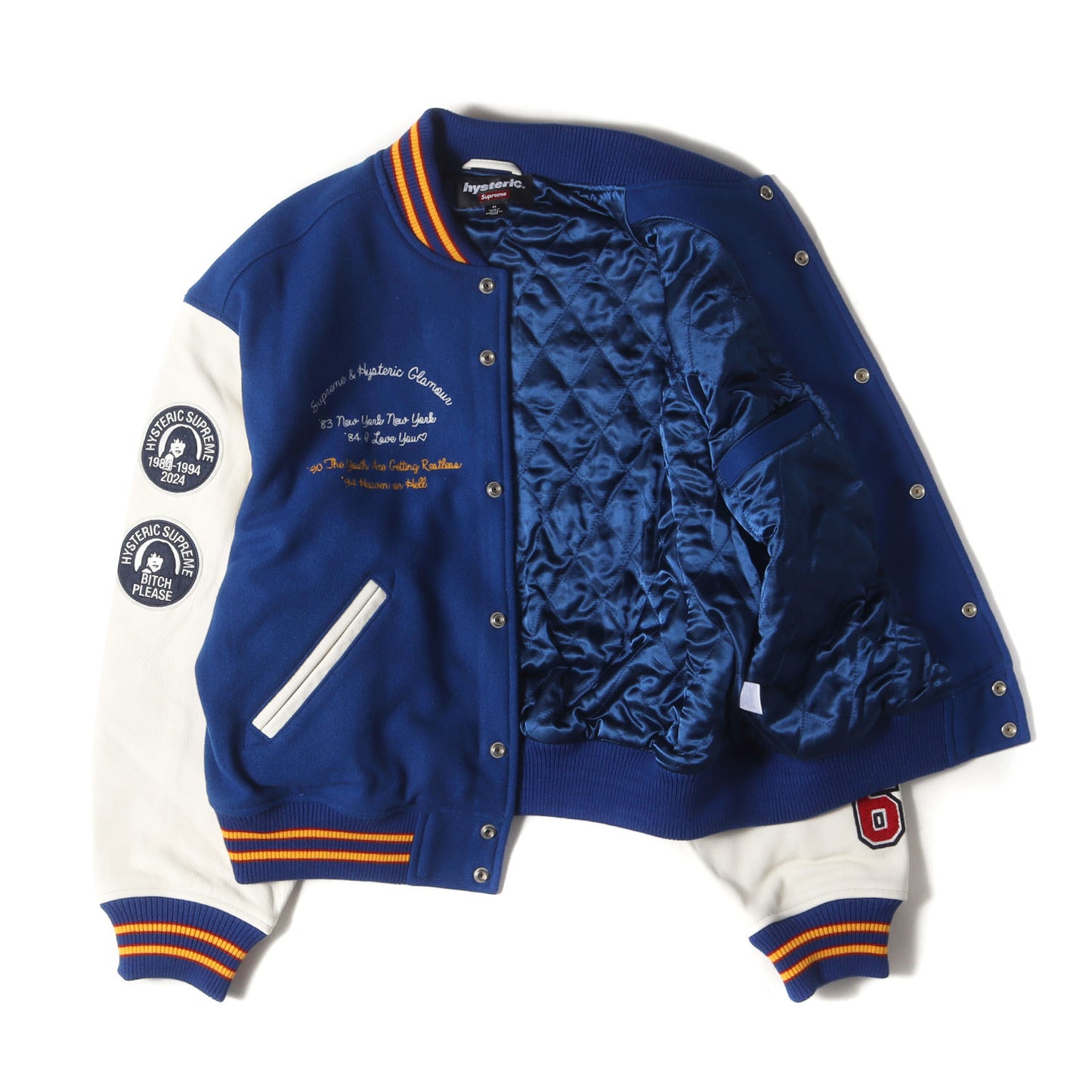 24AW × HYSTERIC GLAMOUR スリーブレザー メルトン スタジャン (HG Varsity Jacket)