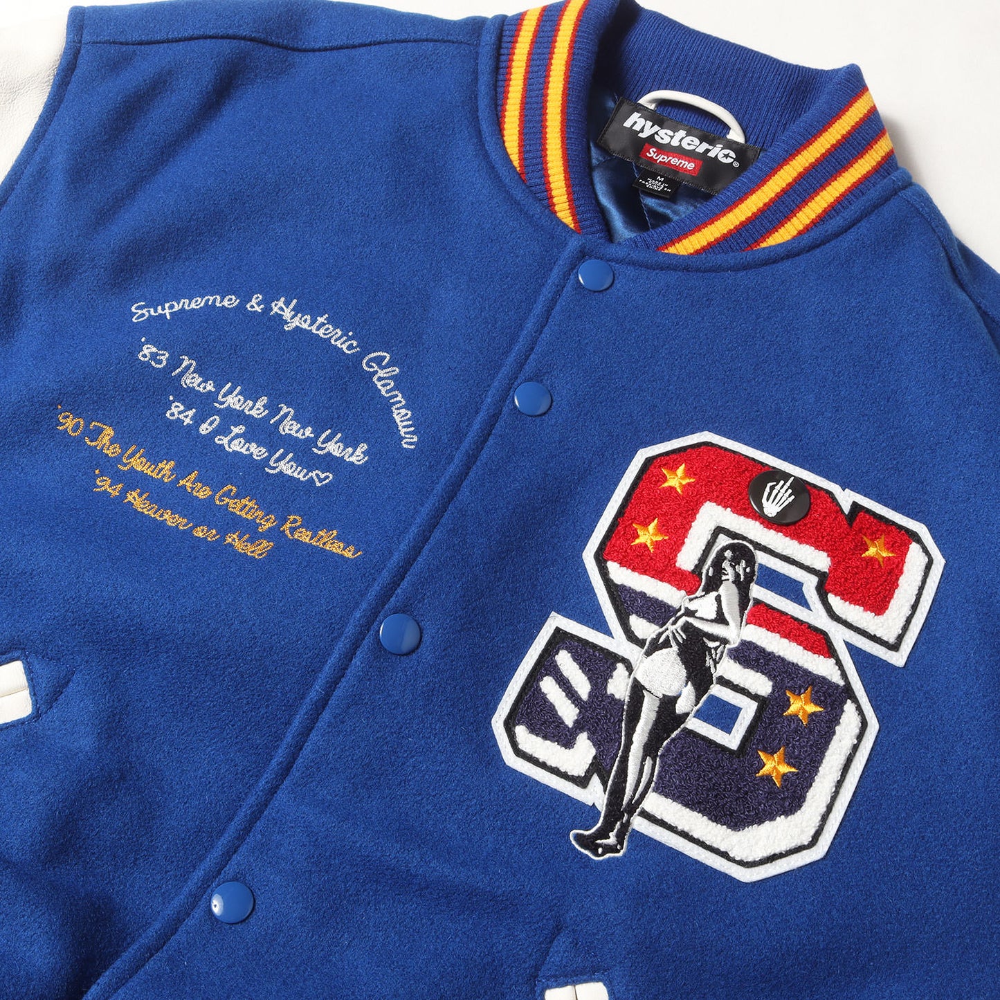 24AW × HYSTERIC GLAMOUR スリーブレザー メルトン スタジャン (HG Varsity Jacket)