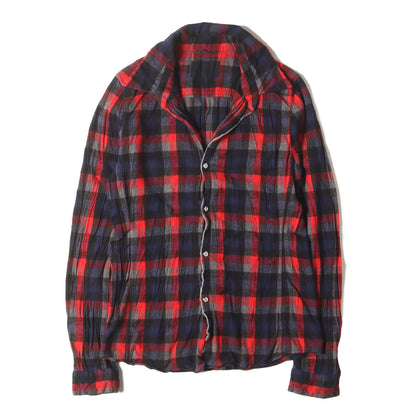 リンクル加工 イタリアンカラー チェック フランネル シャツ (WRINKLE CHECK SHIRT 1061520001)