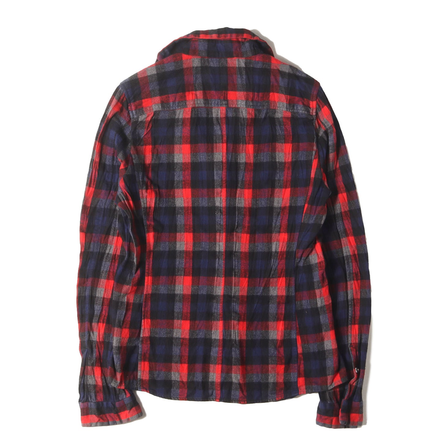 リンクル加工 イタリアンカラー チェック フランネル シャツ (WRINKLE CHECK SHIRT 1061520001)