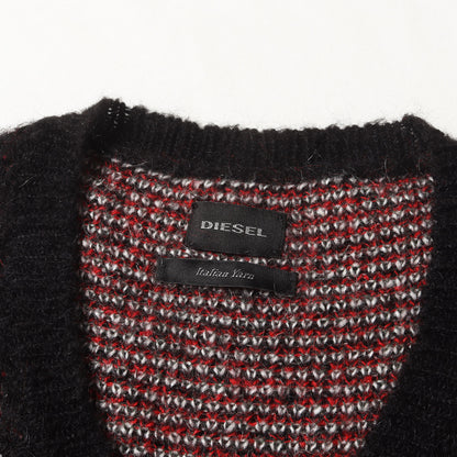 ジオメトリック ジャガード Vネック モヘア混 ニット セーター / Italian Yarn