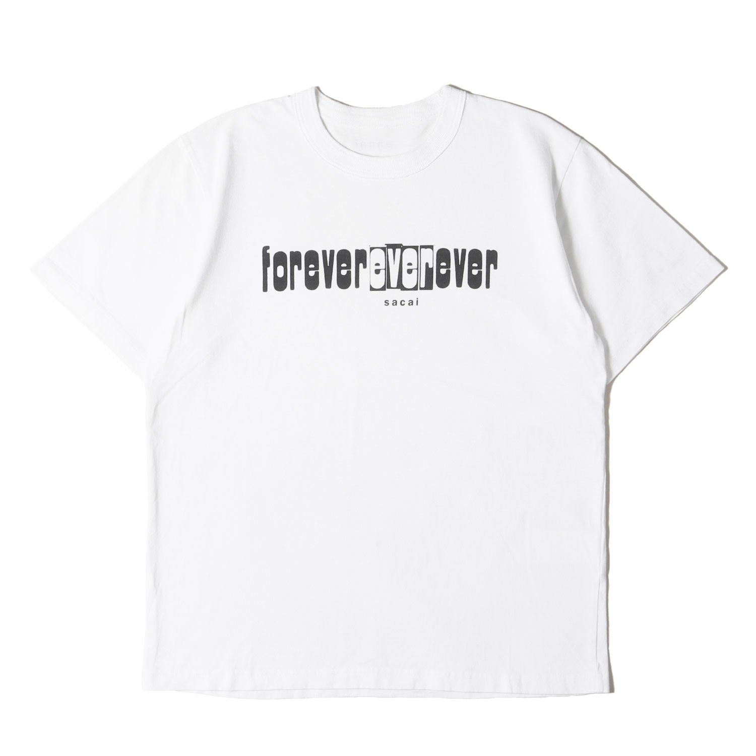 Sacai サカイ Tシャツ ホワイト 白 サイズ:3 | 22AW グラフィック ロゴ ヘビーウェイト クルーネック Tシャツ (Forever ever ever S/S T-Shirt 22-0455S) | トップス カットソー 半袖 日本製【メンズ】【中古】【K4594】 22AW グラフィック ロゴ ヘビーウェイト Tシャツ (Forever ever ever S