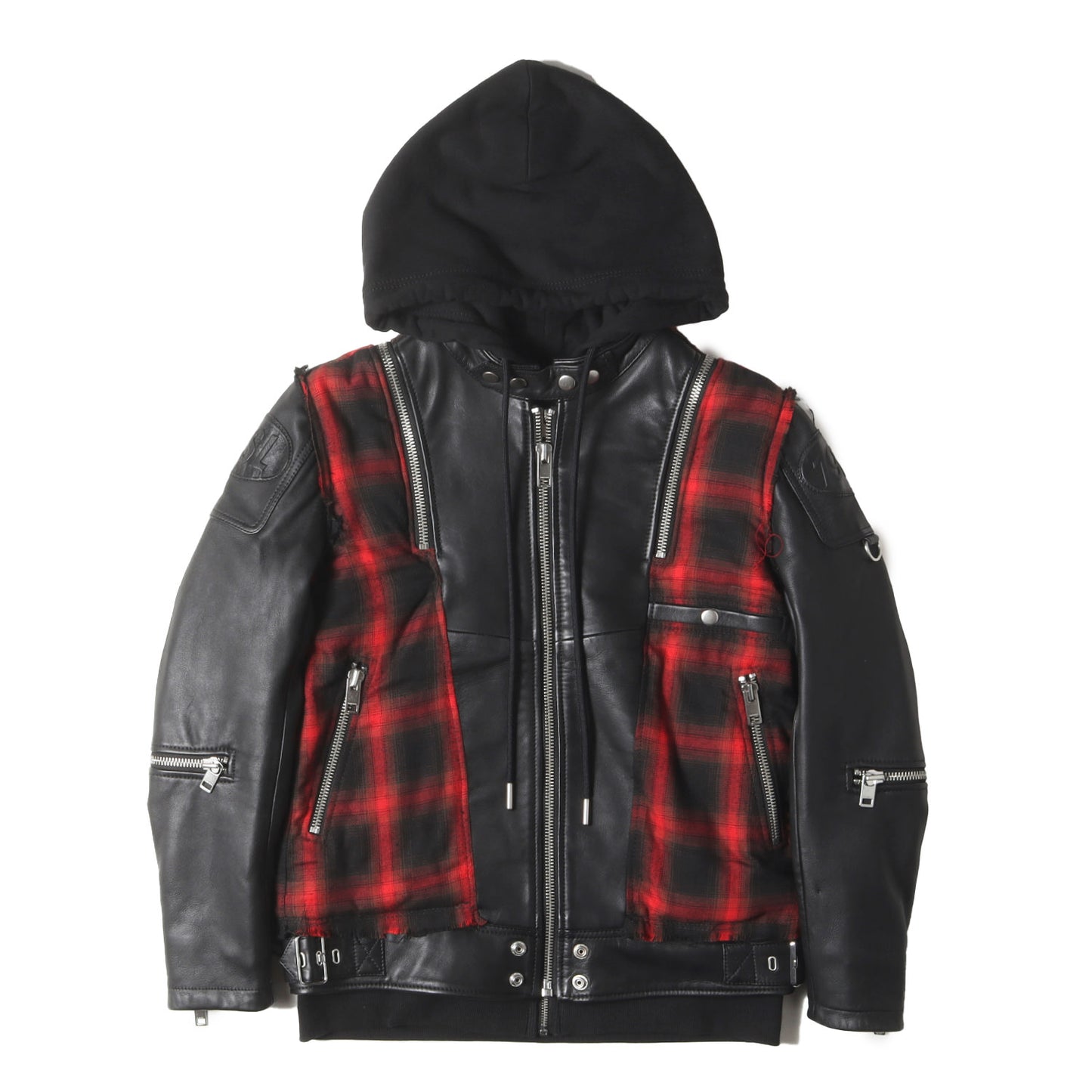 再構築 スウェットフード レザー ライダース ジャケット (L-NORMAN)