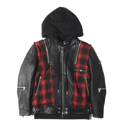 再構築 スウェットフード レザー ライダース ジャケット (L-NORMAN)