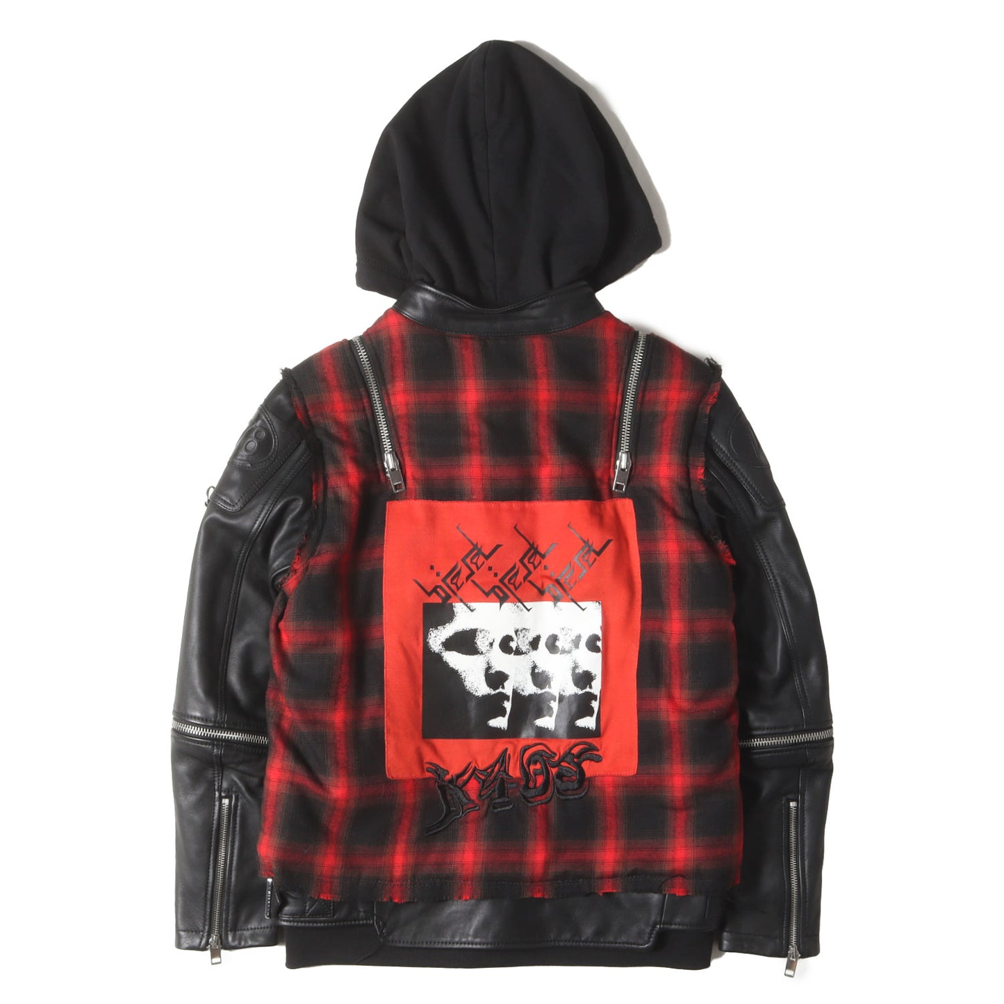 再構築 スウェットフード レザー ライダース ジャケット (L-NORMAN)