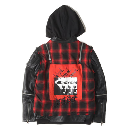 再構築 スウェットフード レザー ライダース ジャケット (L-NORMAN)