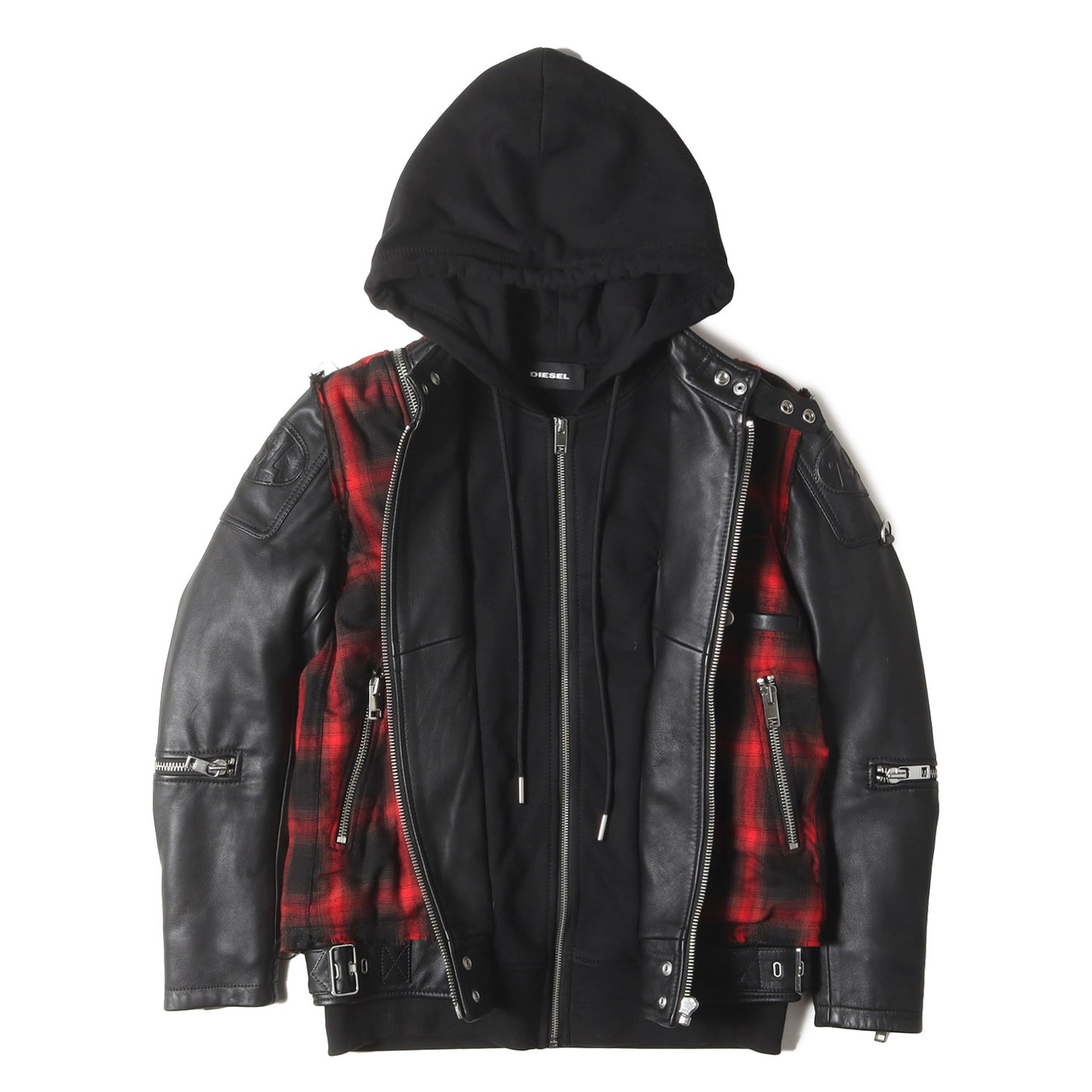 再構築 スウェットフード レザー ライダース ジャケット (L-NORMAN)