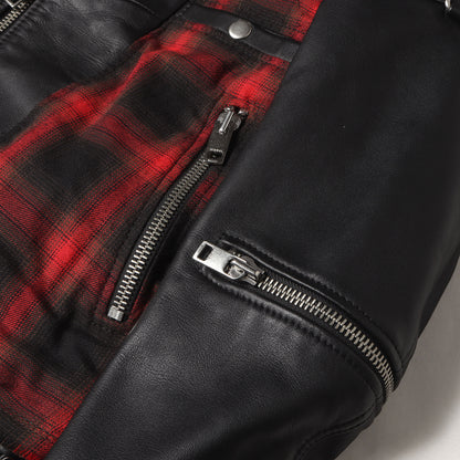 再構築 スウェットフード レザー ライダース ジャケット (L-NORMAN)